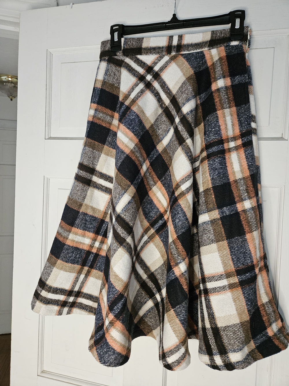 Plaid A-Line Midi Skirt in Navy, Cream & Tan#262